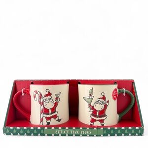 Christmas Santa Claus Martini with Olives Red Green Ceramic Coffee Mugs Set of 2